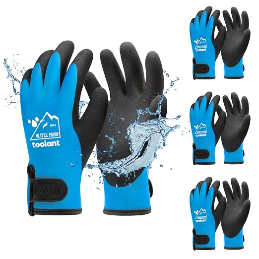 toolant 100% Waterproof Winter Work Gloves, Thermal Insulation with Grip | Touchscreen, Freezer Work for Men and Women, Cold Weather Work & Outdoor Tasks, 3 Pairs, Blue, Medium