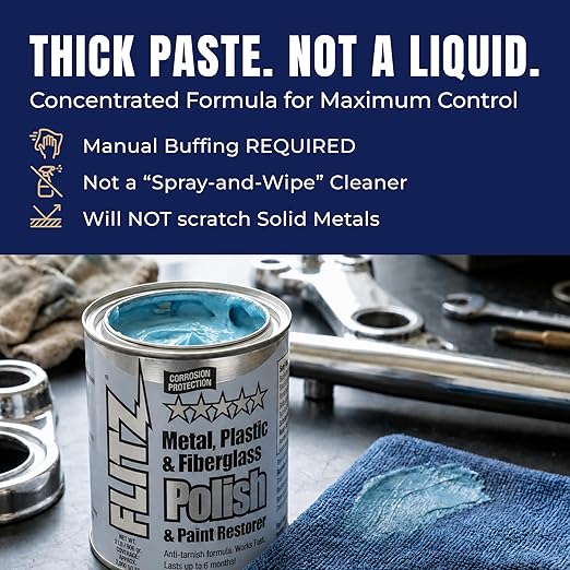 Flitz Metal Polish Paste - 2lb Can of USA-Made Polish for Solid Chrome, Stainless Steel, Aluminum- Non-Abrasive for Light Oxidation - Requires Manual Buffing - Not for Plated/Coated Surfaces (6 Pack)