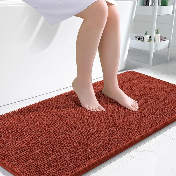 OLANLY Bathroom Runner Rugs 47x24, Soft Absorbent Chenille Bath Rugs, Rubber Backing Quick Dry, Machine Washable Long Bath Mats for Bathroom, Tub and Shower, Home Decor Accessories, Rustic Terracotta