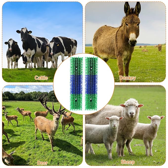 Livestock Scratch Brush With 24 Screws，Animal Back Scratching Brush for Cow,Cattle,Sheep, Horses,Pigs，Massage Grooming Tool(Green, 6pcs)