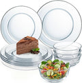 Havawish 12 Pcs Glass Dinnerware Set Sleek Round Clear Glass Plate and Bowl Sets for Dessert, Salad, Fruit, Dishwasher, Microwave Safe Kitchen Dining