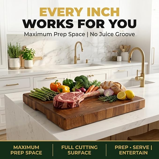 SHUMARU Old East Java Teak End Grain Cutting Board 18.1×12.2×1.6" Thick – Premium Heartwood Butcher Block, Knife-Friendly, Maximum Cutting Surface, Non-Slip Feet & Side Handles