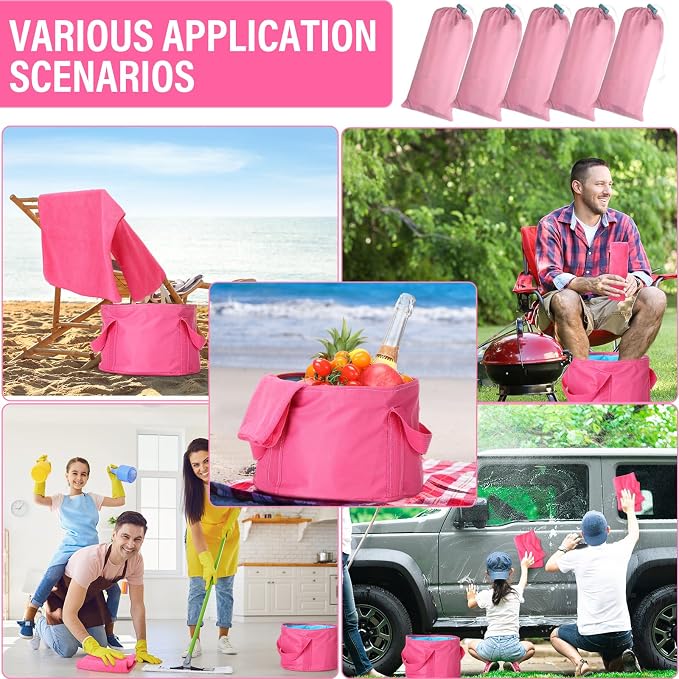 FillTouch 12 Set/ 24 Pcs 15L Foldable Foot Soaking Tub Kit Portable Foot Bath Tub for Soaking Feet with Towel and Storage Bag Soak Spa Bucket for Travel Camping (Rose Red)
