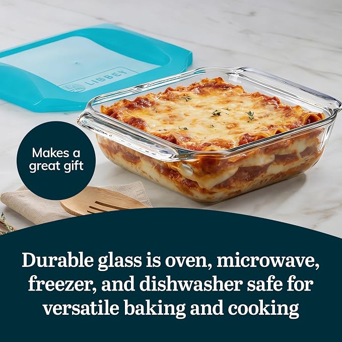 Libbey Baker’s Premium 2 Piece Glass Baking Dish Set, Stackable Casserole Dish with Lid Set, Baking Glassware for Casseroles, Lasagna, Brownies