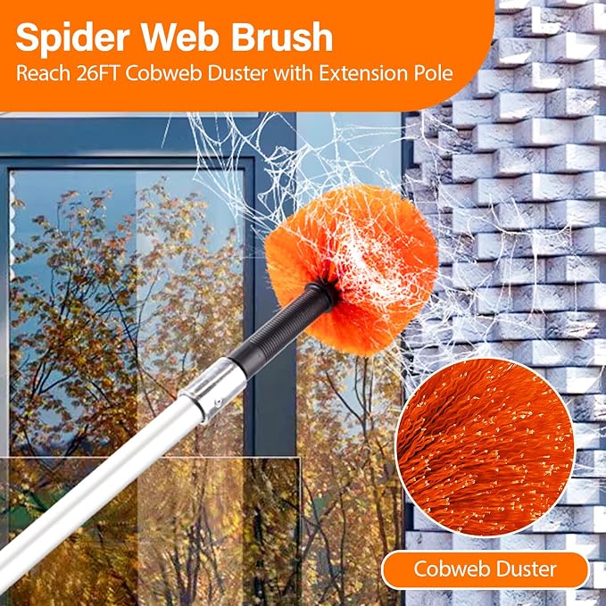 30FT High Reach Duster Cleaning Kit with 5-24 FT Extension Pole,High Ceiling Dusting and Window Cleaning Kit with Microfiber Feather Duster,Cobweb Duster,Ceiling Fan Duster,Window Squeegee Cleaner