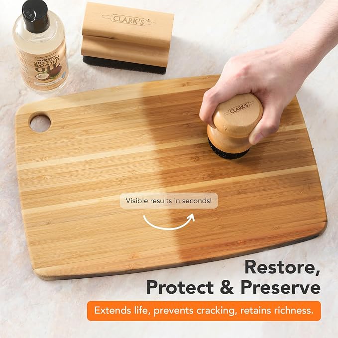 CLARK'S Food Grade Cutting Board Full Care Kit, Coconut Scent - 6 Pack | Includes Cutting Board Oil & Wax, both made of Organic Coconut Oil, Cleaner, Applicators, Buffing Pads - Protects & Restores
