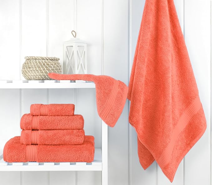 Cotton Paradise 6 Piece Towel Set, 100% Cotton Soft Absorbent Turkish Towels for Bathroom, 2 Bath Towels 2 Hand Towels 2 Washcloths, Coral Towel Set