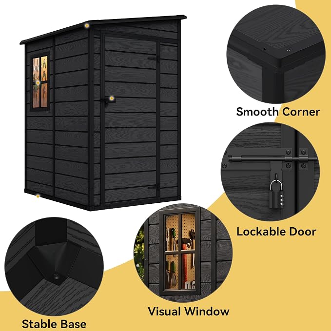 DWVO 5x4 FT Resin Outdoor Storage Shed with Floor, Large Waterproof Lockable Storage Shed with Window, Plastic Tool Shed for Garden, Backyard, Patio, Lawn