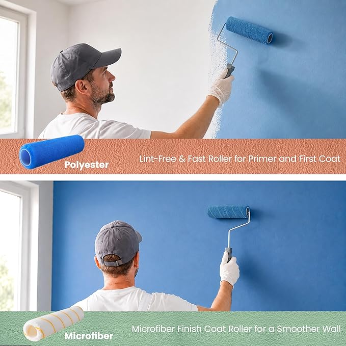 VOOMEY Professional Paint Roller Kit with Telescopic Extension Pole (44-89cm) 23cm, Polyester Paint Roller for Walls, 10cm Sponge Roller for Edges & Corners, Brush Set for Ceiling, DIY Home Renovation