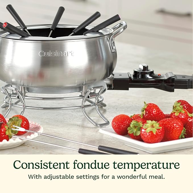 Cuisinart Electric Fondue Set, Nonstick Interior, 3-Quart Pot & 8 Forks | Electric fondue pot with 8 forks, heat control & dishwasher-safe interior for chocolate, cheese, broth & oil, CFO-3SSP1