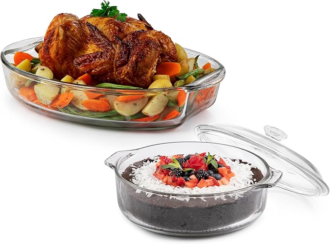 Libbey Baker's Basics 2 Piece Casserole Dish with Lid - Elegant Glass Casserole Dishes for Oven - Versatile Baking Dishes to Store Leftovers and More