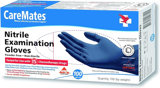 CareMates Nitrile Medical Exam Gloves, Latex Free Rubber, Powder Free, Extra Strong, 4 Mil Thick, Certified for Home Infusion, First Aid, Food Safe, Cleaning Gloves, Small, 400-Count