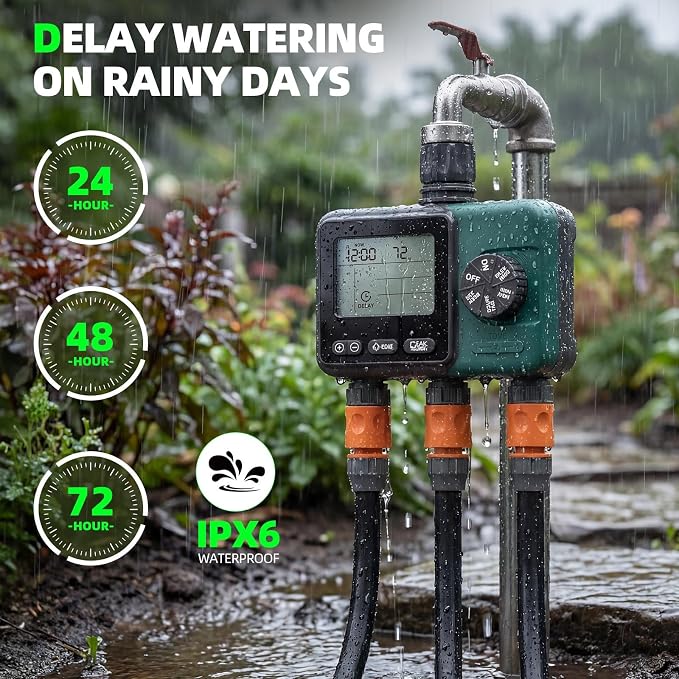 Sprinkler Timer 3 Zone, Programmable Water Timer for Garden Hose with Rain Delay, Manual and Automatic Irrigation Controller System, 3 Outlets Timed Irrigation Controller System for Lawn