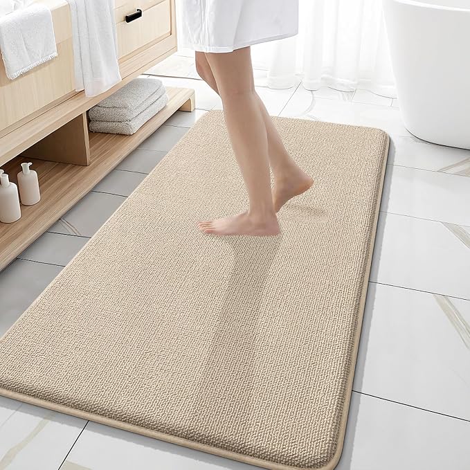 OLANLY Memory Foam Bathroom Runner Rugs 47x20, Absorbent Long Mat, Beige | Soft Quick Dry Bath Mat Rugs, Non-Slip, Machine Washable Mat for Bathroom Floor, Tub and Shower, Home Decor Accessories