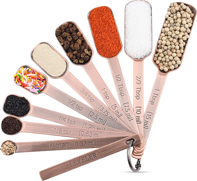 Measuring Cups and Spoons Set, Copper Measuring Cups and Spoons Set for Dry & Liquid, Metric&US 7 Stainless Steel MeasureR Cup&9 Spoon Leveler & Measure Enquivalents for Kitchen & Baking