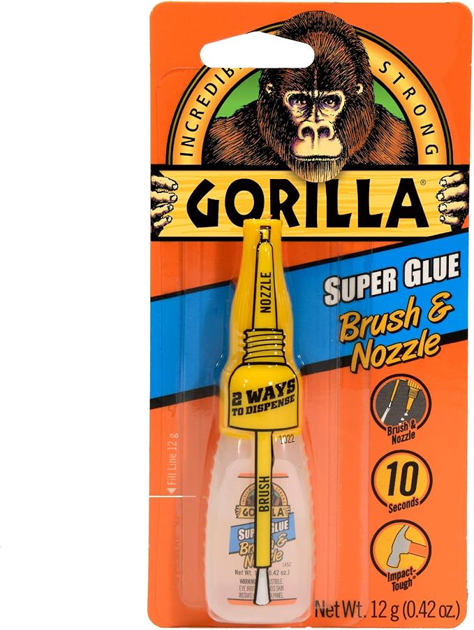 Gorilla Super Glue with Brush & Nozzle Applicator, 12 Gram, Clear, (Pack of 12)