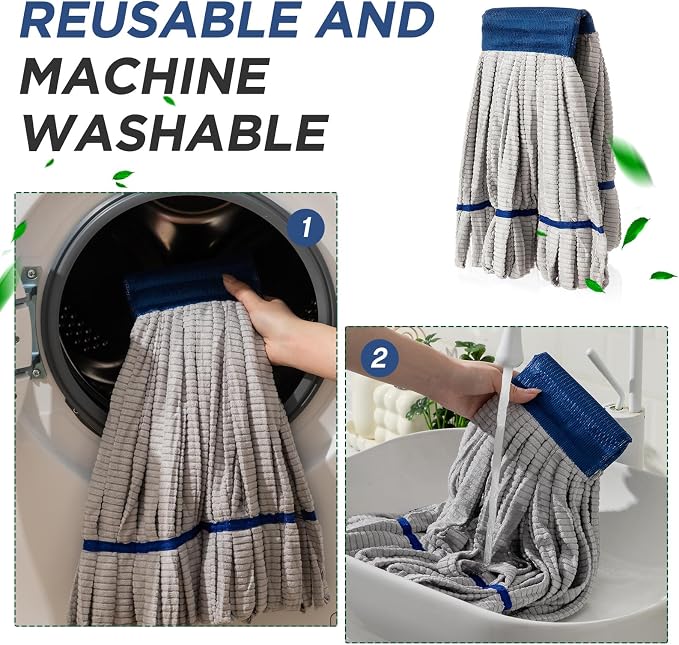 Hushee 6 Pack Large Microfiber Tube Mop Heads 18 oz Heavy Duty Commercial Industrial Wet Mop Head Refill Reusable Machine Washable Looped End Mopheads for Hardwood, Tile, Laminate Floors (Grey)