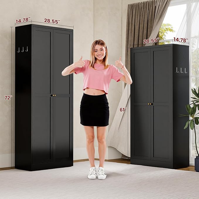 AQY Metal Pantry Cabinet, 61" Black Kitchen Storage Cabinet with Doors | 4 Adjustable Shelves Freestanding Storage Metal Cabinet Kitchen & Living Room Organization
