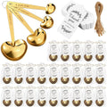 Umigy 30 Set Heart Shaped Measuring Spoon Tea Spoons Wedding Baby Shower Favors for Guests Set Heart Shape Drawstring Organza Bag Gift Tag Rope for Wedding Bridal Shower Souvenir (Gold)