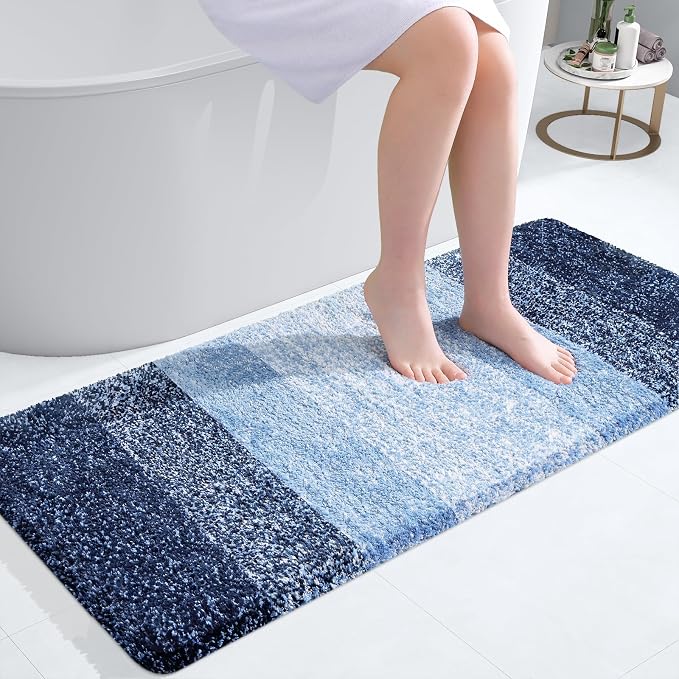 OLANLY Bathroom Runner Rugs Mat 44x20, Extra Soft Absorbent Microfiber Bath Rugs, Rubber Backing, Quick Dry, Washable Long Bath Mats for Bathroom Floor, Tub and Shower, Home Decor Accessories, Navy