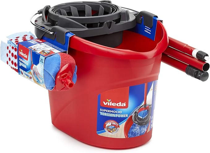 vileda Mocio Completo 3 Pz Rosa The Supermocio 3Action Mop XL and Bucket with Torsion Wringer Set Contains for Sparkling Clean Floors.