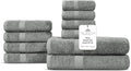 Villa Celestia 10-Piece 100% Cotton Towel Set, 2 Bath Towels, 4 Hand Towels, 4 Wash Cloth, Quick-Dry, Grey