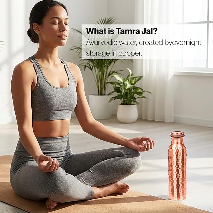 Alpha Living Home Copper Water Bottle 32 Oz Extra Large, Real Copper Water Bottle, Pure Drinking Bottle, Hammered Ayurvedic Bottle for Drinking Water, Leak Proof Vessel Cap with Cleaning Brush