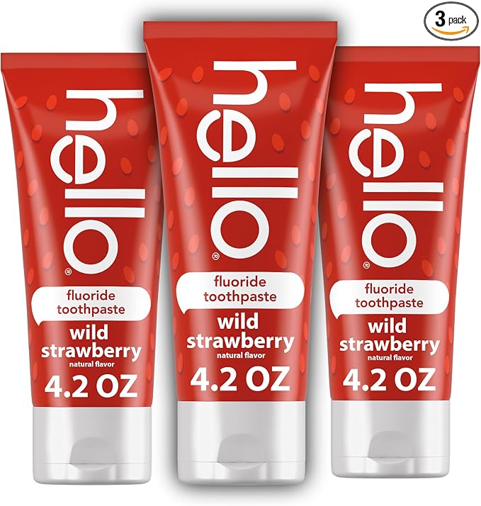 hello Kids Fluoride Toothpaste, Wild Strawberry, 3 Pack, 4.2 oz | For Kids Ages 2 and Up, Helps Prevent Cavities, Strengthens Enamel, Polishes and Brightens Teeth, Vegan, No SLS
