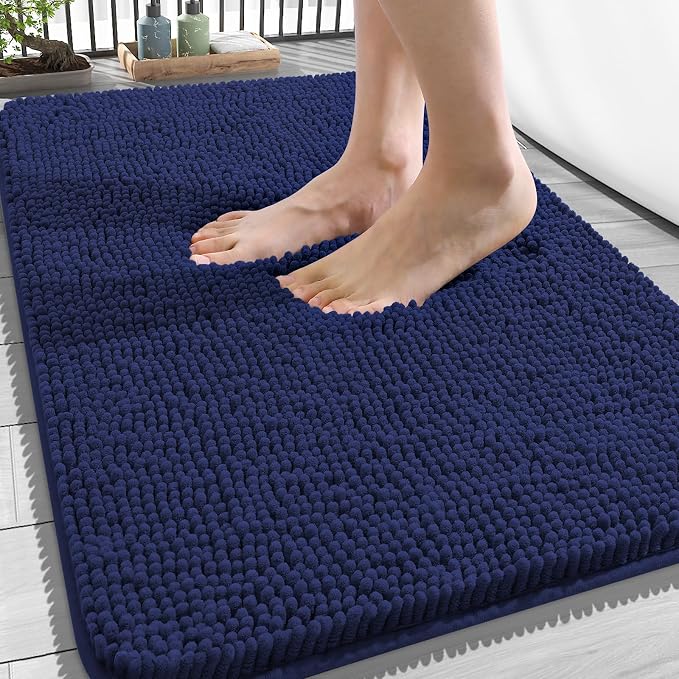 OLANLY Bathroom Rugs 34x21, Extra Soft Absorbent Chenille Bath Rugs, Rubber Backing Quick Dry, Machine Washable Bath Mats for Bathroom Floor, Tub and Shower, Home Decor Accessories, Twilight Sapphire