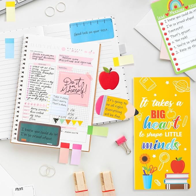 Xqumoi 2 Pack Teacher Themed Sticky Notes Set - Blackboard Pencil Apple Shape Self-Stick Note Pads Teacher Appreciation Gift Writing Memo Pads Page Marker School Office Supplies, 550 Sheets (Yellow)