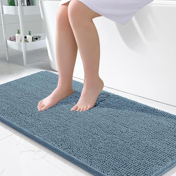 OLANLY Large Bathroom Rugs 50x30, Extra Soft Absorbent Chenille Bath Rugs, Rubber Backing Quick Dry, Machine Washable Bath Mats for Bathroom Floor, Tub and Shower, Home Decor Accessories, Airy Blue