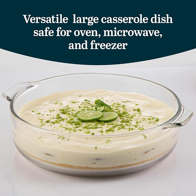 Libbey Round Casserole Dish with Lid, Elegant Glass Bakeware with Lids Stackable, Round Casserole Dishes for Oven, Refrigerator, Microwave, and More