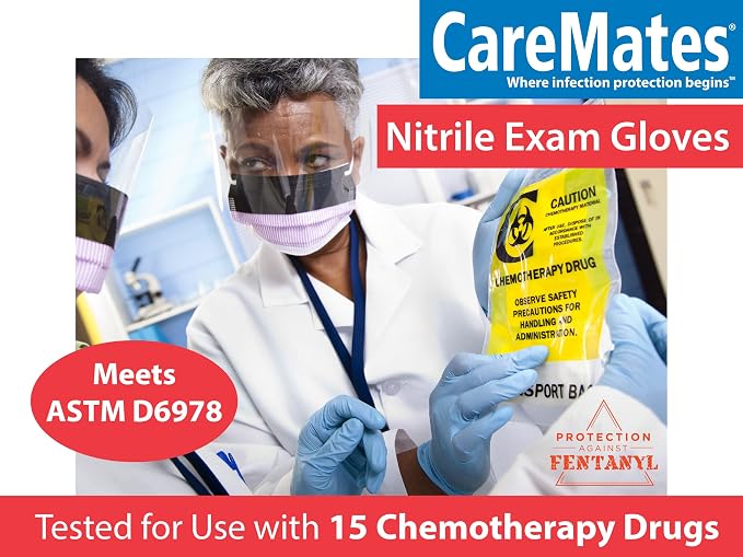CareMates Nitrile Medical Exam Gloves, Latex Free Rubber, Powder Free, Extra Strong, 4 Mil Thick, Certified for Home Infusion, First Aid, Food Safe, Cleaning Gloves, Medium, 200-Count