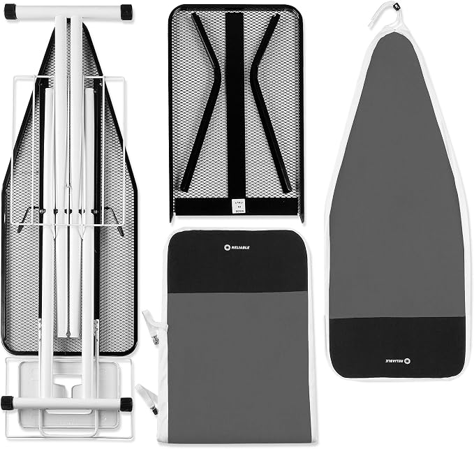 Reliable 2 in 1 XL Ironing Board, Heat Resistant Zone, Includes 2 Covers | Extra Large Surface Up to 55" x 19", Vera Foam Memory Foam Cover, Laundry Rack Included, Ergonomic Iron Rest, Made in Italy