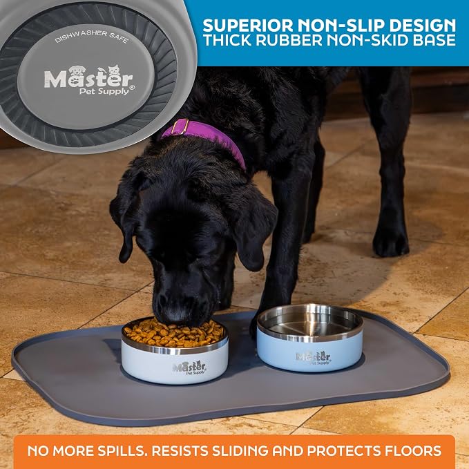 Master Pet Supply Stainless Steel Dog Bowls - 25 oz, Heavy Duty - Graphite, Double Wall Extra-Thick Insulated, Non-Slip Pet Water Bowl for Dogs, Cats & Pets, Anti Rust Metal, Dish Washer Safe