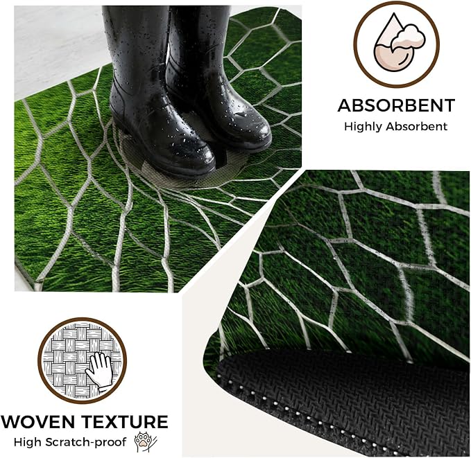 Soccer Washable Area Rugs for Living Room Bedroom, Large Non Slip Indoor Floor Carpet Absorbent Low Pile Goal Net Competitive Green Grass Athletic Door Mat Rugs for Bathroom Entryway 47.2"x63"