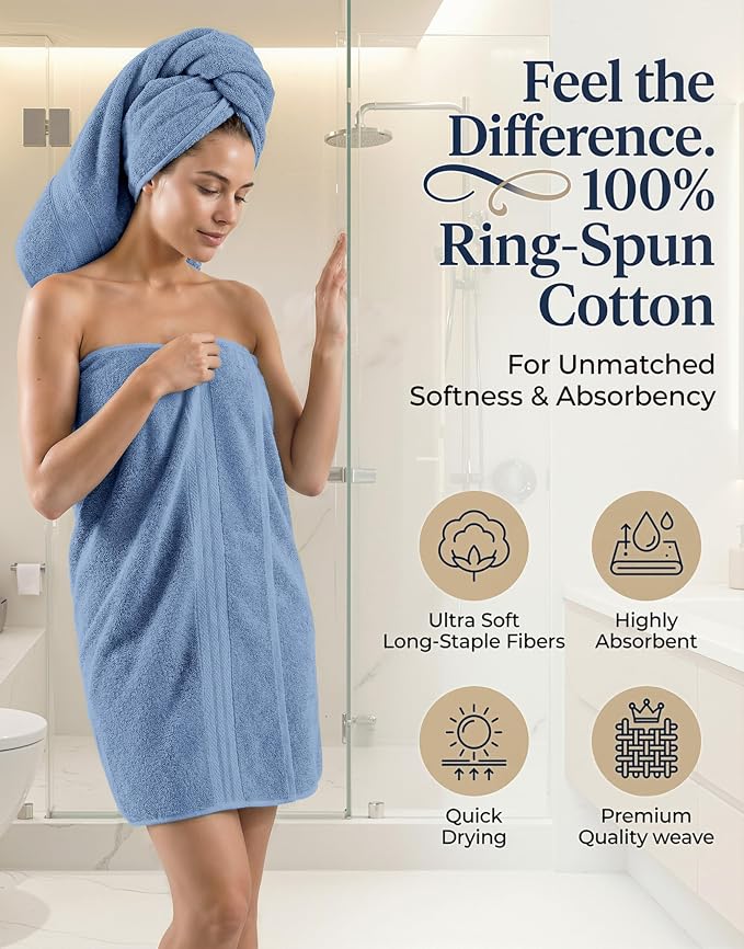 LANE LINEN Towel Set for Bathroom Soft Absorbent Quick Dry - Allure | Cotton Towels For Bathroom - Coordinated Colors, OEKO-TEX Certified, Ring-Spun Durability