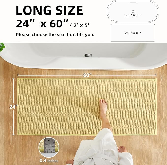 TYUU Bathroom Runner Rug, Long Bath Mat Washable Thin Quick Dry Low Pile Bathroom Runner Rugs 24 x 60 Non Slip, Yellow 24"x60"