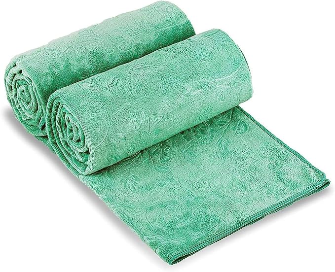 JML Microfiber Bath Towels Set, 2 Pack, 30" x 60", Green-Floral Embossed | Oversized, Soft, Absorbent, Fast Drying for Shower Sauna Yoga Swimming Sport Fitness Gym Pool