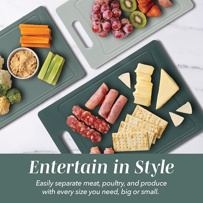 COOK WITH COLOR Non-Slip Cutting Board Set – Kitchen Essentials with Easy Grip Handle for Meat, Veggies, and Fruits, 4 Cutting Boards, Mint
