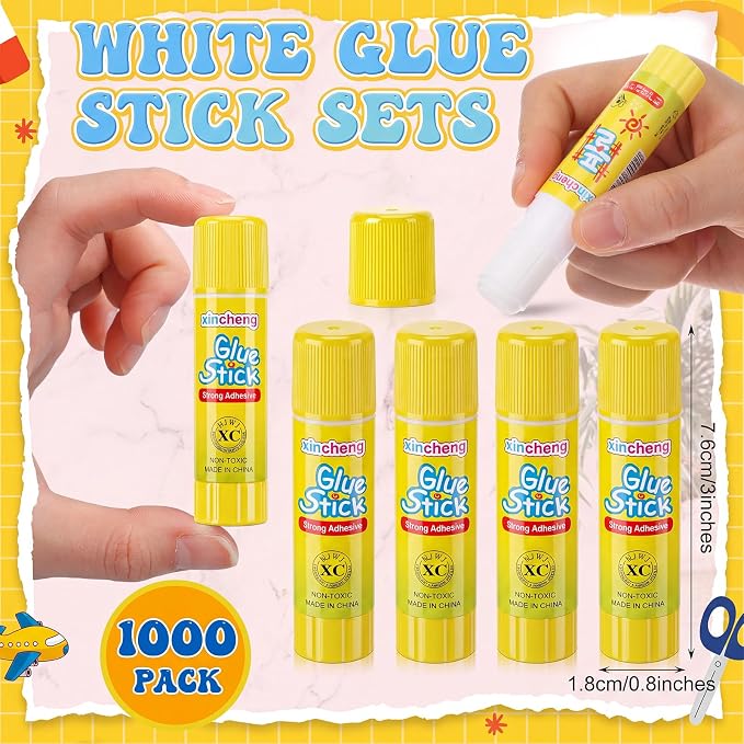 Zubebe 0.25 oz White Glue Sticks in Bulk for Classroom, Washable Glue Stick for Crafts Home Back to School Students Teachers Employees Scrapbooking Crafting Supplies (1000 Pcs)