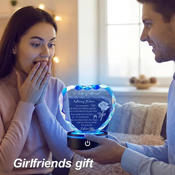 Gifts for Girlfriend with Colorful Base Romantic Heart Crystal Keepsakes to My Girlfriend from Boyfriend on Birthday Anniversary, Best Birthday Gift Ideas