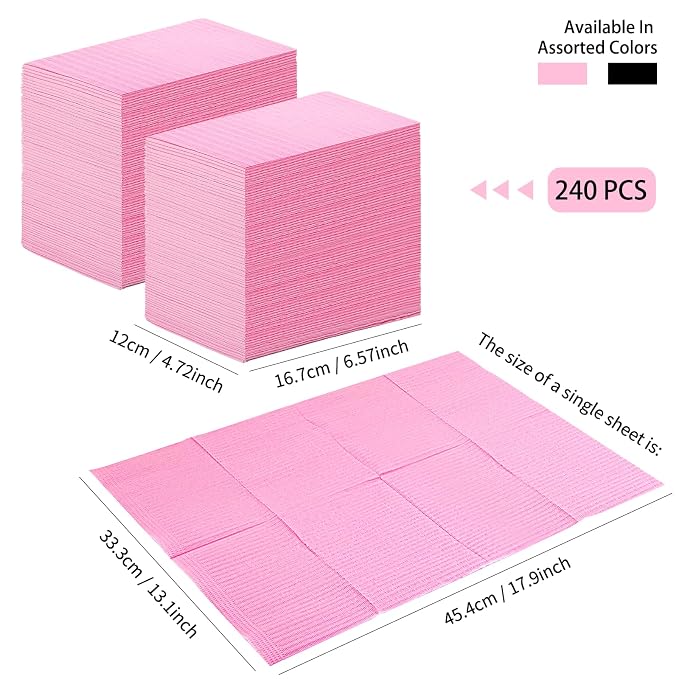 240pcs Disposable Nail Mats Foldable Nail Paper Towels, Table Acrylic Nail Practice Sheet, 3 Ply Waterproof Clean Nail Table Practice Mat for Salon Manicure Tattoo,Nail Art Accessories 13"x18"(Pink)