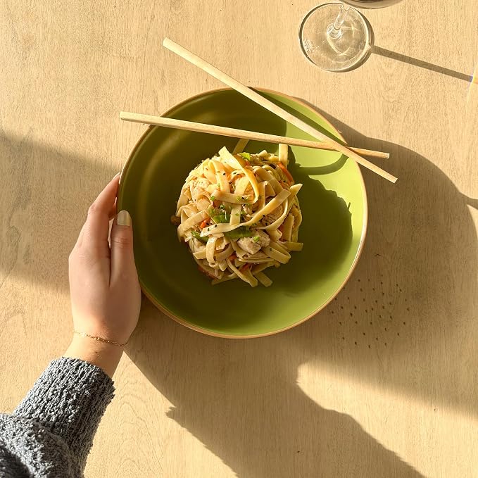 Mora Ceramic Artisan Matte Large Pasta Bowls 30oz, Set of 4 - Serving, Salad, Dinner, etc Kitchen Plate/Wide Bowl - Microwave, Oven, Dishwasher Safe - Modern Porcelain Stoneware Dishes, Safari Colors