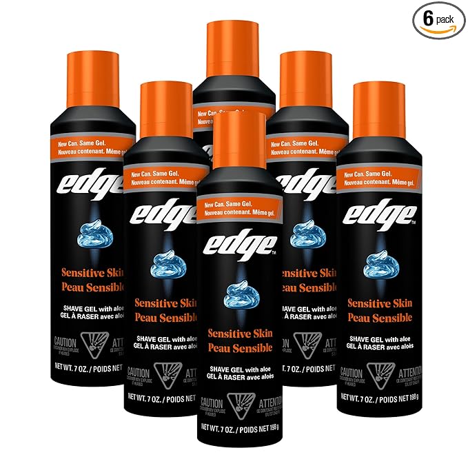 Edge Shaving Gel for Men, Sensitive Skin with Aloe, 6 Pack, Moisturizes, Protects, Soothes, Reduces Skin Irritation