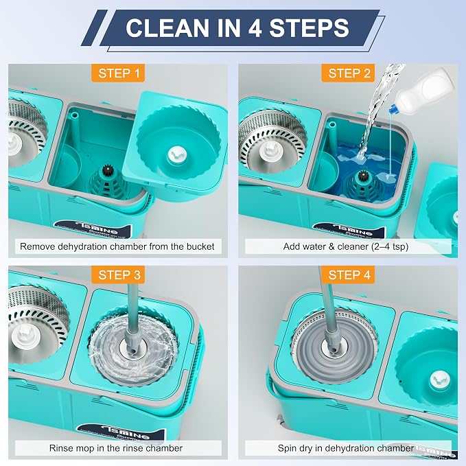 2026 Upgraded Easy-Use Spin Mop for Cleaner, Clean & Dirty Water Separation Mop Bucket for Pet & Family Homes,360° Swivel Wheels, Safe for Hardwood & Tile, Adjustable Handle,6 Reusable Mop Heads