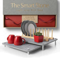 Nested Dish Drying Stone Mat with Bamboo Rack | Large 16"x12" Dish Drying Mat plus 13"x12" Diatomaceous Earth Stone Mat | Expands to 29” x 12” | Premium Stone Mat for Kitchen Counter (Light Gray)