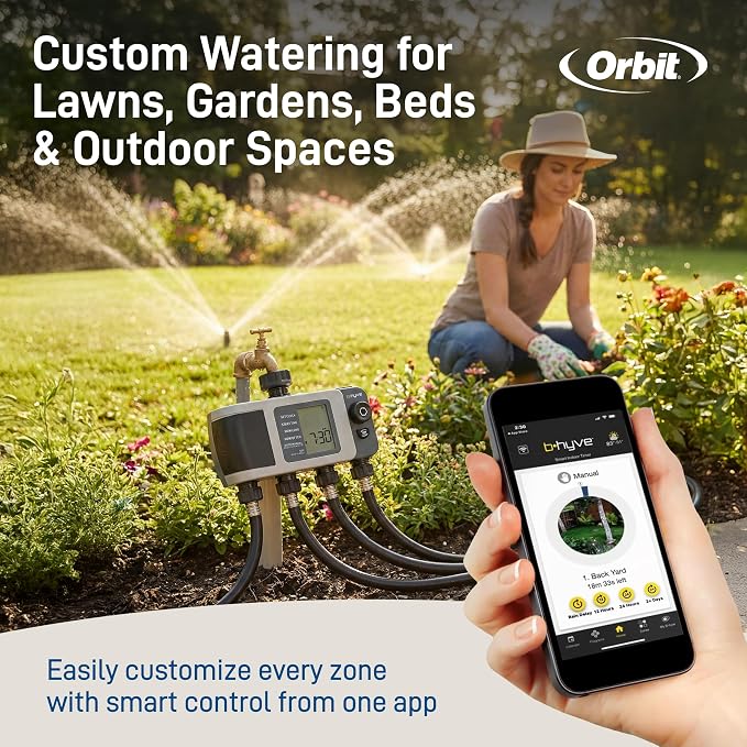 Orbit B-hyve XD 4-Port Smart Hose Watering Timer - App Controlled - Smart WeatherSense - Bluetooth Sprinkler Timer with Remote Control - Multi Outlet Yard Irrigation System - 24634