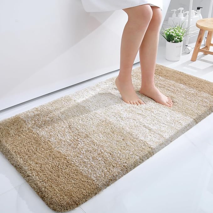 OLANLY Bathroom Runner Rugs Mat 47x24, Extra Soft Absorbent Microfiber Bath Rugs, Rubber Backing, Quick Dry, Washable Long Bath Mats for Bathroom Floor, Tub and Shower, Home Decor Accessories, Tan