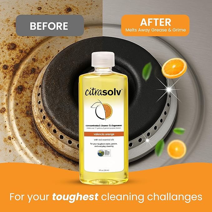Citra Solv Concentrated Household Cleaner & Degreaser -Valencia Orange Scent 8 fl oz Safe, Effective, and Versatile Cleaning Solution, Natural Ingredients Non Toxic,Biodegradable, Made in USA (12)